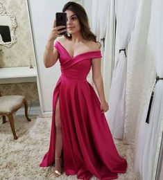 2023 Pleat Prom Party Evening Dresses Vestido De Noiva Sereia Gown Robe De Soiree Satin Side Slit Sexy Long Gown