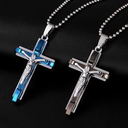 Chains Fashion Double Cross Pendant Necklace For Men Women Stainless Steel Chain Vintage Kpop Jewelry Gift Statement Initial HeavyChains