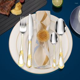 Dinnerware Sets 24Pcs KuBac Partical Gold Plated Stainless Steel Set Dinner Knife Fork Cutlery Drop