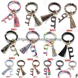 Key Rings Pu Leather Buckle Acrylic No Contact Door Openner Keychains High Fashion Bracelet Tassels Disc Keys Chain Accessories 8 9N Dhyhx