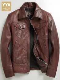 Men's Leather Faux Spring Genuine Jacket Men Zipper Oil Wax Sheepskin Motorcycle Biker Coat Slim Fit Winter Fleece Liner Vintage Jackets 230213