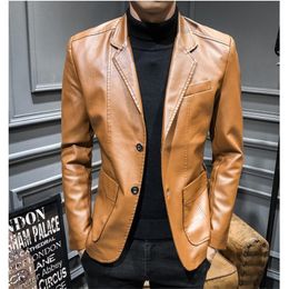 Men's Jackets Men Leather Suits Blazers Coats Fashion Male Slim Fit PU Overcoats Size 6XL 230213