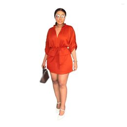 Casual Dresses Loose Female Mini Dress Long Sleeve Girls Robe Lady's Sexy Party Vestidos Women V Neck Pockets