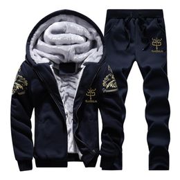 Men's Tracksuits Tracksuit Men Coat Suit Warm Thick Elastic Waist Cardigan Sweatshirt Thick Trousers Outfits Set Sportswear Winter 230213