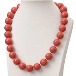 Chains Style 14mm Round Red Coral Necklace Diy Handmade Synthetic Charm Knotted 18inch Jewelry Women H812