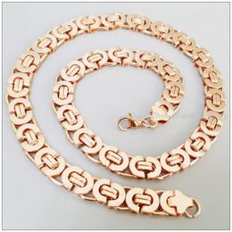 Chains 55cm 10mm 316L Stainless Steel Rose Gold Colour Byzantine Box Chain Necklaces For Men/Women Fashion Handmade Unisex JewelryChains