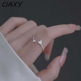 Band Rings CIAXY Silver Colour Double Peach Heart-shaped Rings for Women Open Zircon Love Ring Jewellery Best Friend Birthday Gift G230213