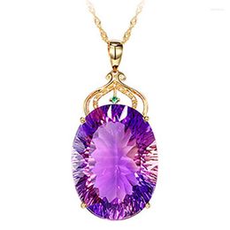 Chains Luxury Large Purple / Red Gemstone CZ Stone Pendant Necklace For Women Gold Color Fashion Jewelry Clavicle Chain Wedding Gift