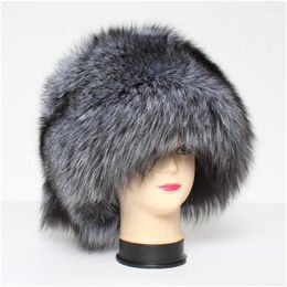 Berets Women Natural Fluffy Fur Hat Russian Lady Warm Genuine /Raccoon Cap Good Quality Authentic Bomber Hats Drop Delivery 20 Dheqg