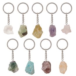 Irregular Crystal Stone Keychain Pendant Healing Natural Gemstone Keychains Key Chain Luggage Decoration Keyring