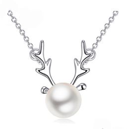 Pendant Necklaces High Quality Sterling Sier S925 Elk Pearl Necklace For Christmas Gifts Sier/Gold Color Dr Dhuve