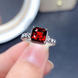 Cluster Rings Fashion Simple Temperament Simulation Princess Square Ruby Colour Treasure Adjustable Ring For Women Fine Jewellery Accessories