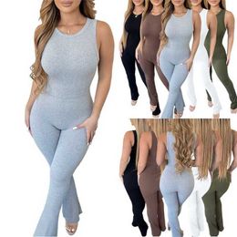 Wholesale Summer Women Jumpsuits Sexy Sleeveless Zipper Slim High Waist Bodysuit Xs-xl