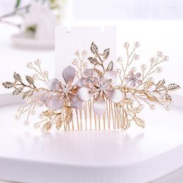 Hair Clips & Barrettes Handmade Flower Wedding Accessories Gold Pearl Combs For Ornaments Girl Crystal Women Brides JewelryHair Tris22