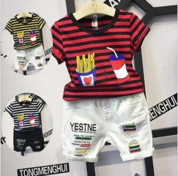 Sets Boys Clothing y Fashion Striped Food Print shortsleeved suit Children's Casual Shorts Cotton