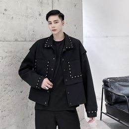 Men's Jackets Men Rivet Vintage Fashion Casual Loose Short Jacket Male Women Korean Streetwear Black Coat OuterwearMen's