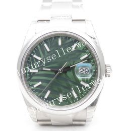 Ladies Super 36mm Automatic movement bp Factory Asia 2813 Women's Green Palm Motiff Dial with Lume DateJust Sapphire Crystal 904L 28800bph Fluted Bezel Wristwatches