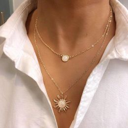 Chains 2023 Classic Multi Layer Sun Flower Necklace For Women Korean Fashion Protein Stone Chain Jewelry Accessories Wholesale