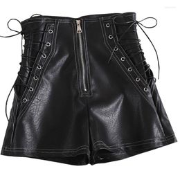 Women's Shorts Lace Up Leather Women Large Size Black White PU High Waisted Womens Sexy Korean Fashion Wide Leg