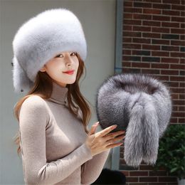 Unisex Full Covered Real Fox Fur Hat Russian Trapper Ushanka Hat Top Hat Winter Warm Cap