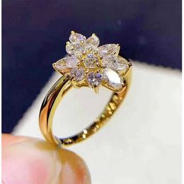 Band Rings Fashion Luxury Golden Creative Flower Ring Zircon-inlaid Ladies Jewellery Promise Wedding Bands Party Female Jewellery Gifts G230213