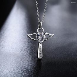 Chains NUMBOWAN 925 Silver 18 Inch Cross White Violet Zircon Crystal Pendant Necklace Women Gift Fashion Charm Jewellery Gifts