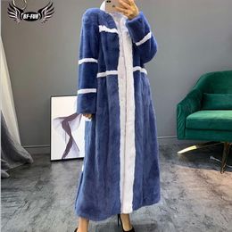 Women's Fur & Faux BFFUR 120cm Long Real Coats For Women Natural Whole Skin Genuine Mink Jackets Plus Size Woman Coat Luxury Outwear