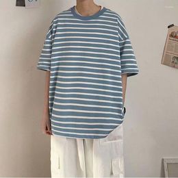Men's T Shirts Youth Casual Fresh Striped T-Shirt Hip-Hop Simple All-Match Street Cool Short-Sleeved Clothes Male 2023 Korean Style Funny