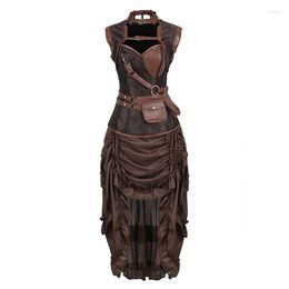 Bustiers & Corsets Brown Steampunk Corset Dress Vintage Skirt Costume High Low Ruffle Party Pirate Skirts Lolita Mediaeval Victorian