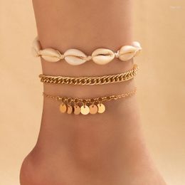 Anklets Beach Shell Gold Colour Chain Multilayer For Women Fashion Handmade Sequins Geometric Barefoot Ankle Bracelets Jewellery