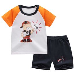 Clothing Summer Two Pieces Sets for Baby Girls and Boys Kids Cotton Pajamas Short Sleeve Tshirt Shorts Cartoon Animal Korean Outfit