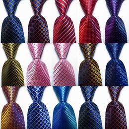 Bow Ties Fashion Plaid Tie Men's 9cm Silk Necktie Set Gold Pink Blue JACQUARD WOVEN