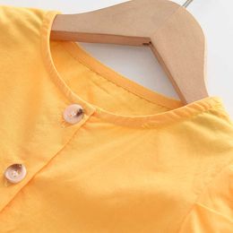 Clothing Baby Girls Yellow Single Breasted Short Sleeve Tshirt Shorts Piece Summer Fashion Kid Clothes Set Outfit