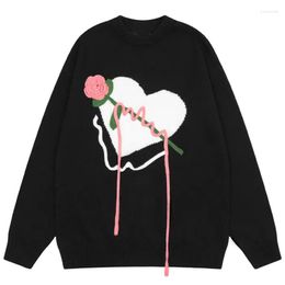 Men's Sweaters 2023 Vintage Sweater Men Retro Love Rose Knitted Hip Hop Streetwear Harajuku Japanese Style Oversized Pullover