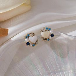 Stud Earrings 2023 Arrival Trendy Round Acrylic Retro Simple Blue Crystal Love Shell Pearl For Women Fshion Sweet Jewelry