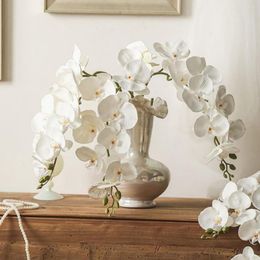 Decorative Flowers White Orchid Large 100CM Phalaenopsis Branch Real Touch Artificial Flower Office Table Decoration Party Event Centrepiece