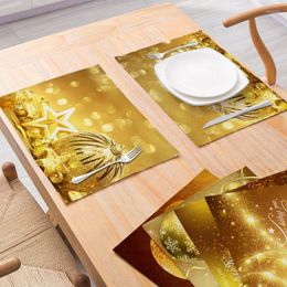 Table Mats Gold Printing Christmas Cotton Linen Mat Household Cloth Kitchen Food Thermal Insulation Pad