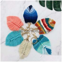 Key Rings Fashion Leaf Tassels Buckle Ornaments Manual Weave Keyring Beach Wind Keyrings Jewellery Accessories 1 69Zl Y2 Drop Delive Dhxvu