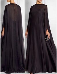Black Evening Dress Long Sleeve Boat Neck Chiffon Long Prom Formal Gowns Empire Arabic Dubai Robes De Soiree Vestidos De Fieast