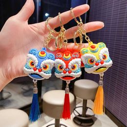 Key Rings Cartoon lion dance head keychain cute creative Chinese style couple bag car pendant small gift doll G230210