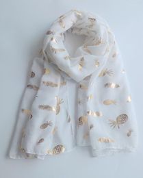 Scarves 2023 Est Pineapple And Leaves Print Gold Foil Shawls Women Hijab Muffler Wrap 2 Colour Wholesale 10pcs/lot