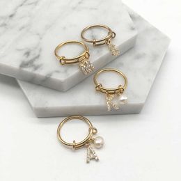 Band Rings Alphabet Rings A-Z Initial Letter Name Rings Nature Baroque Pearl Letter Zircon Stainelss Steel Ring Jewelry Fashion Love Gift G230213