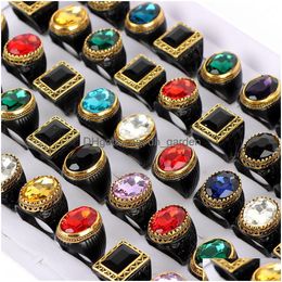 Cluster Rings Fashion Luxury Black Imitation Gemstone Metal Jewellery For Women Men Mix Style Party Gifts Wholesale Drop Delivery Dhhff