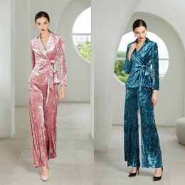 Elegant Tailored Women Pants Suits Spring Velvet Prom Party Wear Blazer For Wedding Loose Trousers 2 Pieces