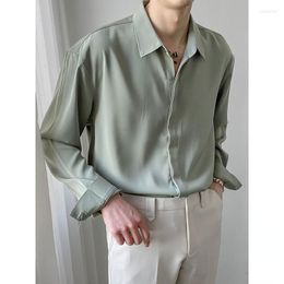 Men's Casual Shirts Korean Clothes Loose Solid Color Long Sleeve Button Up For Men Fashion Designer Autumn Trend Silk Drape Business Shirt