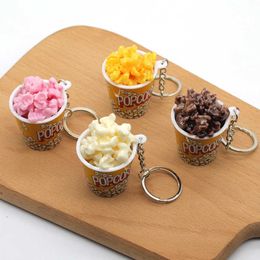 Key Rings Creative simulation popcorn keychain pendant mini food play student couple girlfriends friend pendant birthday gift G230210