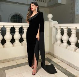 Elegant Long Stretchy Satin Evening Dresses Mermaid One Shoulder Side Slit Black Formal Prom Gowns Abendkleider Robes de Soiree for Women