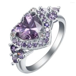 Wedding Rings Hainon Elegant Purple Stone Bands Love Heart Shape CZ Luxury Accessories Fashion Party Silver Color