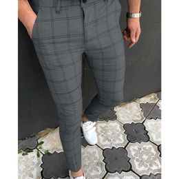 Men's Pants Fashion Plaid Print Mens Slim Casual Spring Summer Skinny Pencil Mid Waist Trousers For Men Clothes Streetwear Y2302