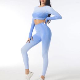 Active Sets 2023 Ladies Fashion Women's Clothing Set Quick-drying Fitness Tops Long-sleeved Gradual Hip-lifting Tight Cycling Sportswear